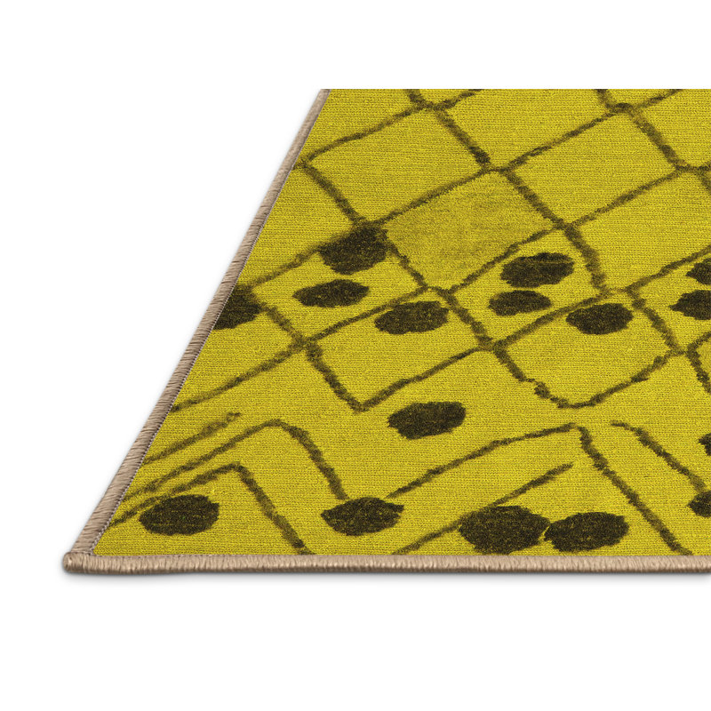 Abstract 5384 Yellow Machine Washable Area Rugs, Rectangle 2' x 3'