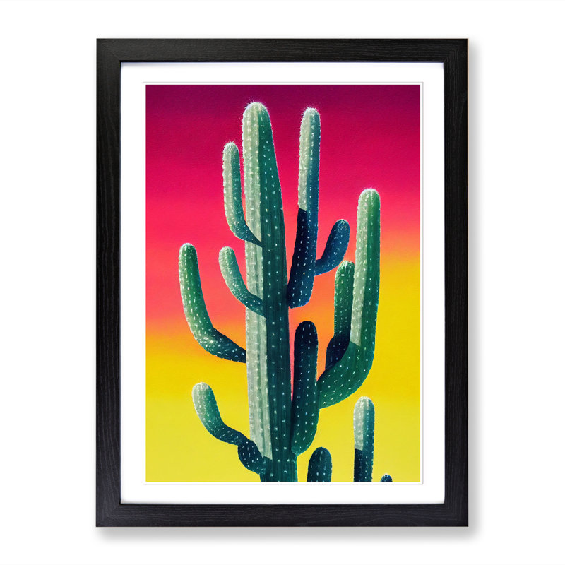 Colourful Cactus Cacti Vol.3 - Single Picture Frame Print, 64cm H x 46cm W, Walnut Framed