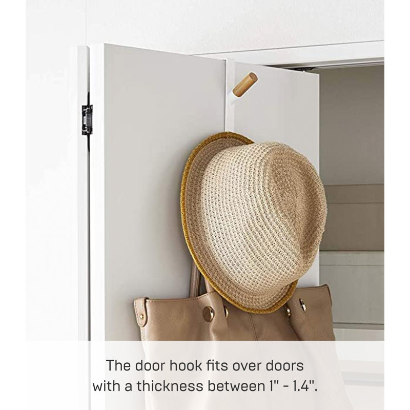 White Metal and Wood Over-the-Door Hook