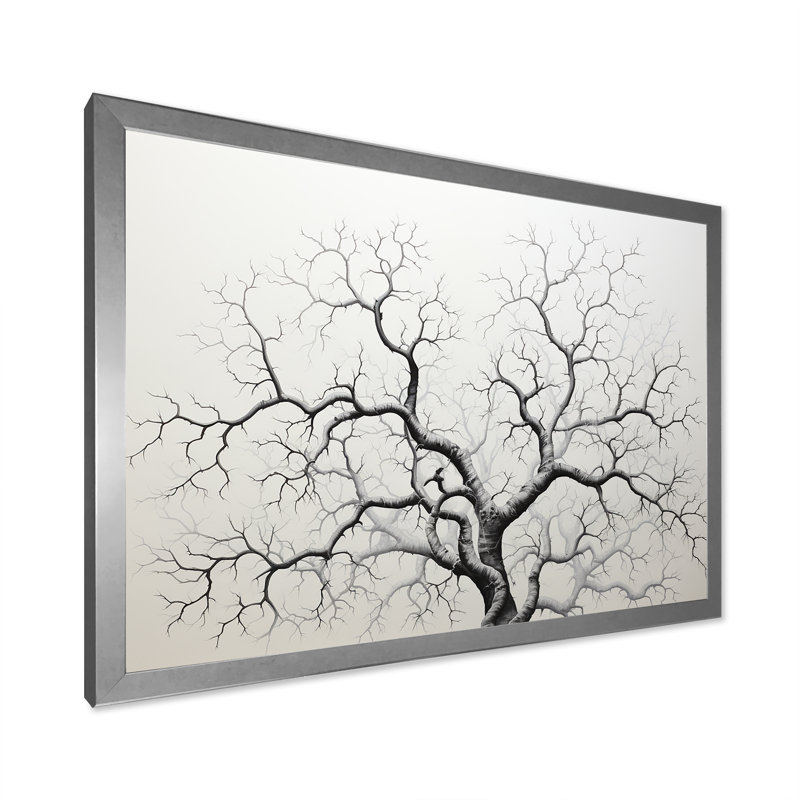 «Monocrhome Sycamore Tree Solitude II», reproduction sur toile, Cadre simple argenté, H 30 po x l 40 po x P 1,5 po
