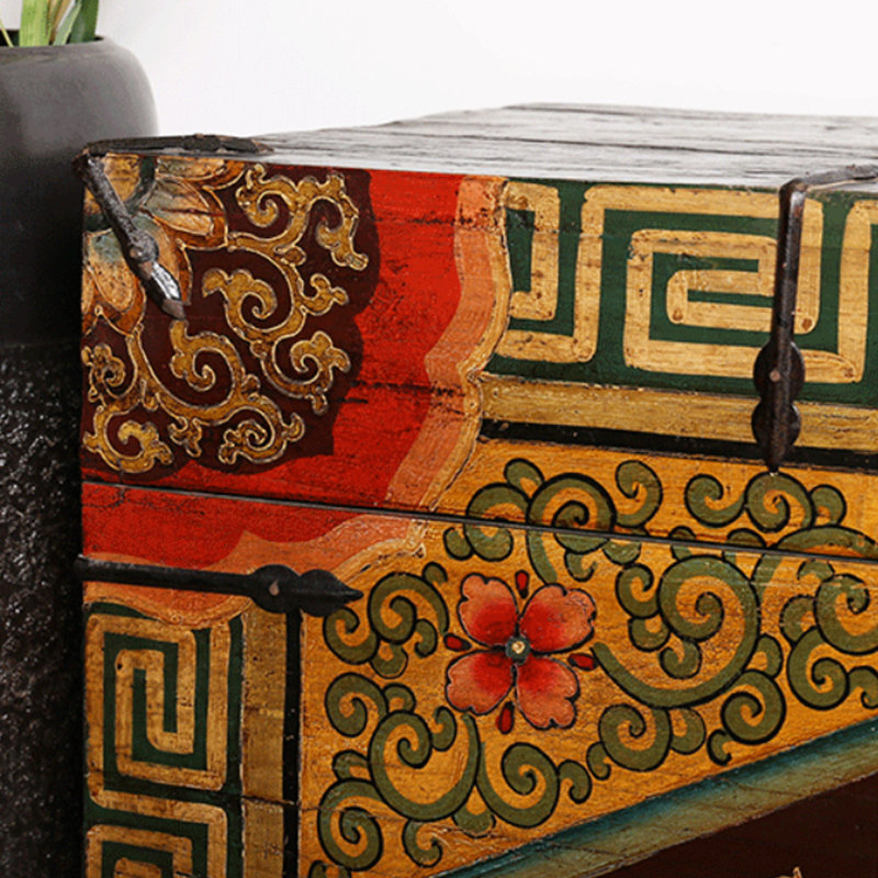 Large Retro Distressed Solid Wood Accent Trunk
