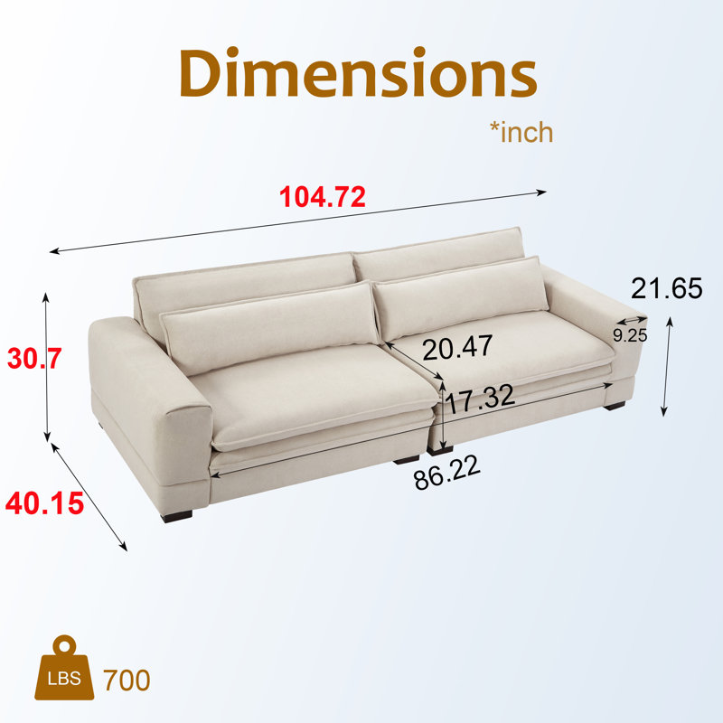 Irwin 104.72" Upholstered Sofa, Beige Polyester