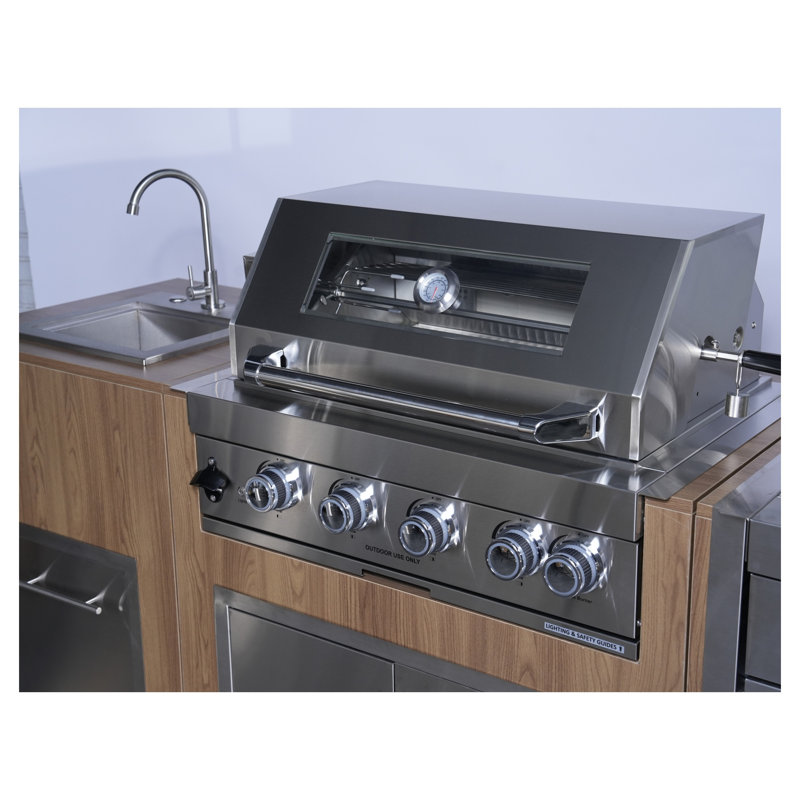 Barbecue au gaz GPL intégré de 32 pouces avec 4 brûleurs et brûleur arrière infrarouge - 60 000 BTU