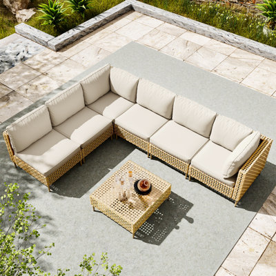 Keaghan 6 - Person Outdoor Seating Group with Cushions，Outdoor Conversation Set