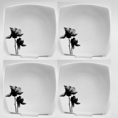 Victoria Bella 10.75" Bone Сhina Set of 4 Plate with décor Dinner Square Plate with Floral Design