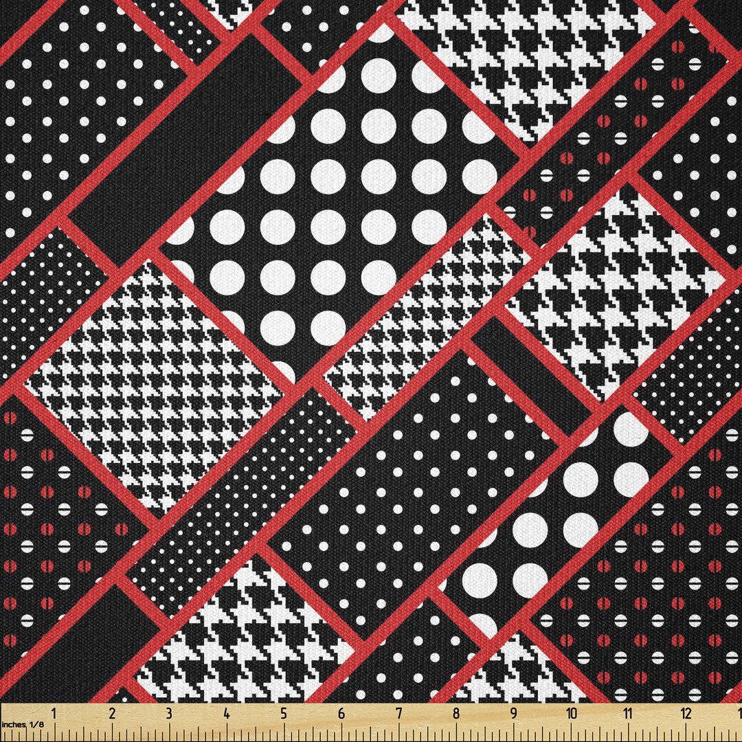 Stoff als Meterware, Geometric Retro, Rot und Schwarz, Schwarz Weiß Scarlet