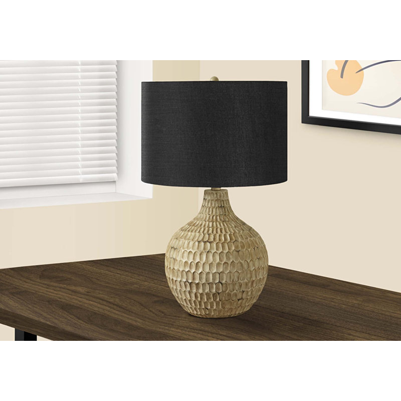 Lighting, 25 po, lampe de table, abat-jour noir, résine brune, contemporain