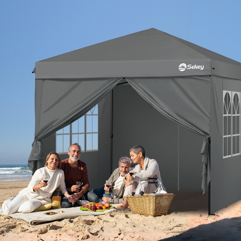 3 x 3m folding gazebo with 4 side panels, Grey/Brown/Blue