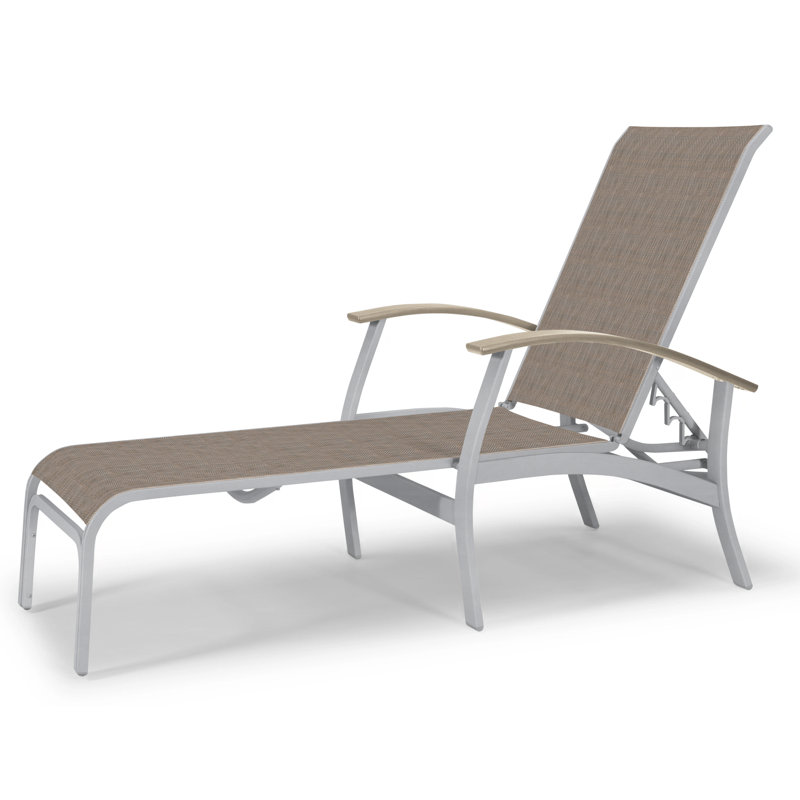 Askar Outdoor Rust-Resistant Metal Chaise Lounge, Textured Beachwood, Cobalt 35D Sunbrella®, Desert P60