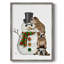 «Christmas English Bulldogs Building Snowman», reproduction encadrée - bois massif-341958010