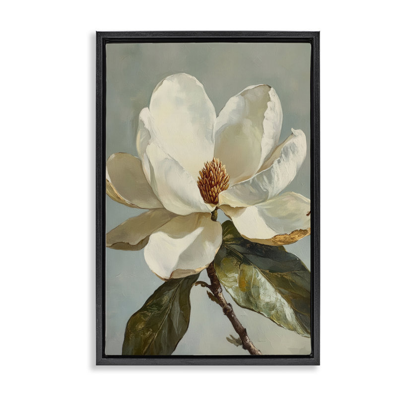 Cadre flottant floral Blagnoled White Magnolia, design par Petal Prints Design, H 25 po x l 17 po