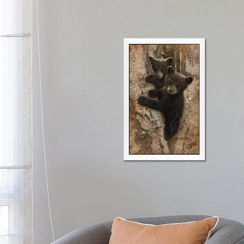 Bear Cubs by Collin Bogle - Painting on Canvas, 101.6 cm H x 66.04 cm W, White Framed