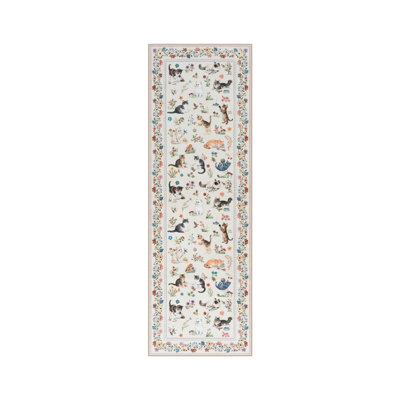 Cat Floral Area Rug, Vintage Botanical Animal Rug for Living Room, Bedroom, Nursery, Home Office & Pet Spaces