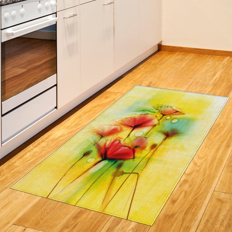 Floral High Density Long Fiber Poly Threads Decorative Area Rug Carpet, Rectangle 2'7" x 5'