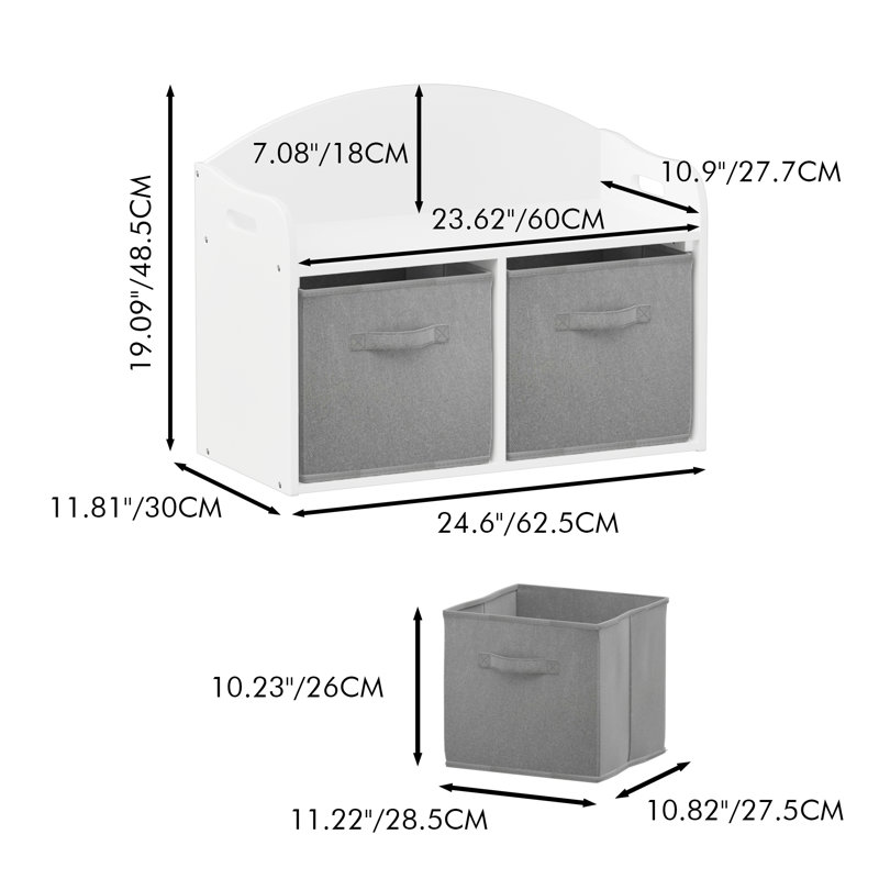 Boîte à jouets / banc en bois pour enfants avec tiroirs en tissu pliables, organisateur d'armoire de rangement pour jouets, blanc 