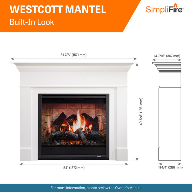 SimpliFire 36-in Inception Firebox with Wescott Mantel & Folio Decorative Front