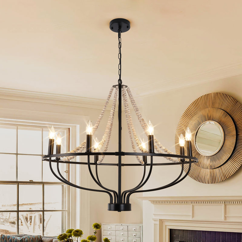 Kenwyn 8 - Light Dimmable Wagon Wheel Chandelier with Beaded Accents