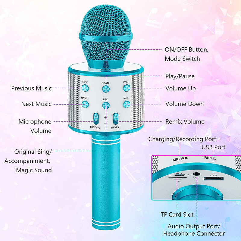 Bluetooth Karaoke Microphone , Blue