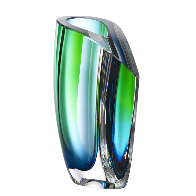 Crystal Table Vase, Green Blue