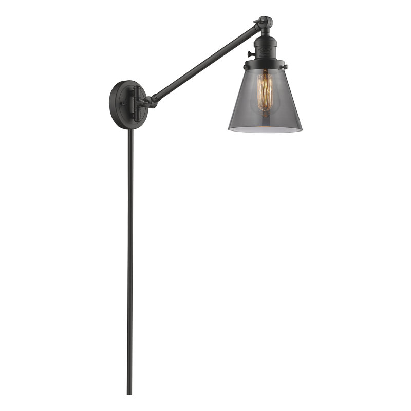 Bras pivotant 1 lumière à intensité variable Pelkey, Bronze huilé, Fumée, Ampoule incandescente rétro de 60 watts