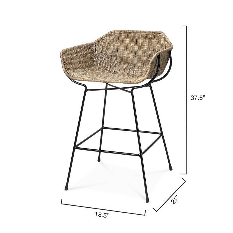 Natural Rattan and Black Steel Counter Stool