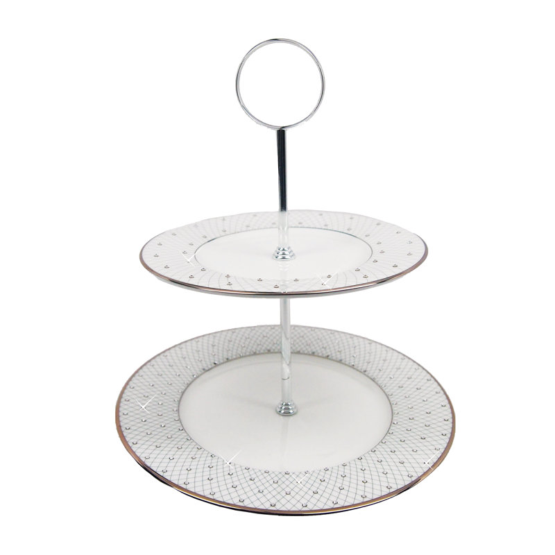 Support à 2 niveaux Bone China, Blanc / platine