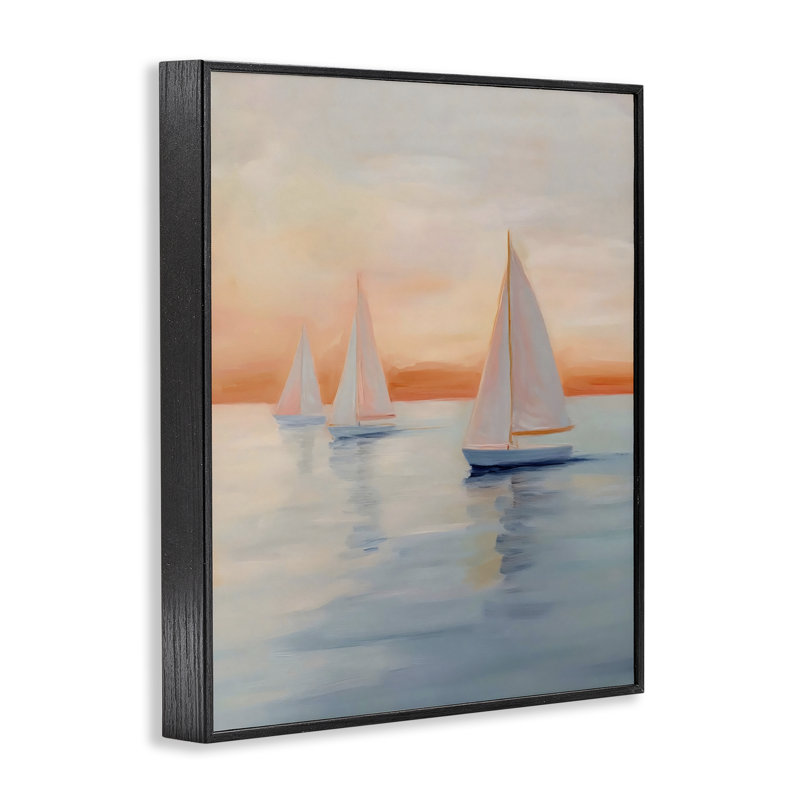 Coucher de soleil sur une mer calme, estampe numérique, design par Creative Studio, 20 x 16, Midnight Black Giclee Framed