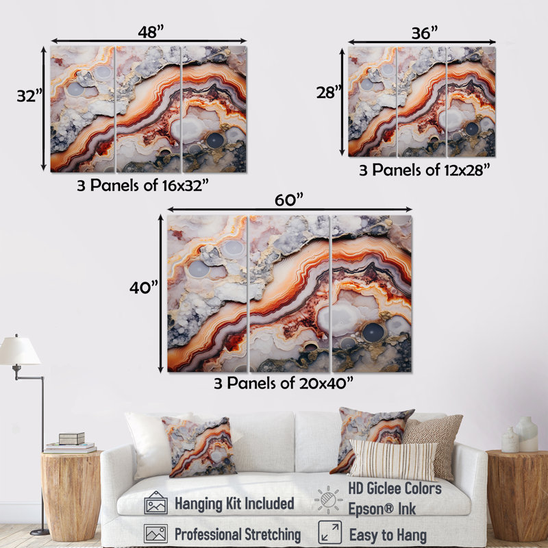 «Beige et pêche», Geode Simplicity - ensemble d'art mural sur toile en géode de pierre, Toile tendue