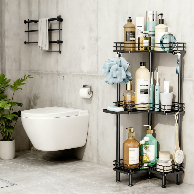 Corner Shower Caddy With 3 Tiers, Rustproof Shelves And Hooks For Bathroom Storage