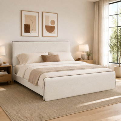 Lit plateforme Carnahan en lin recouvert de tissu avec tête de lit rembourrée épaisse