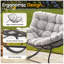 Fauteuil à bascule gris clair avec repose-pieds, fauteuil en osier résistant aux intempéries et coussins-129339060