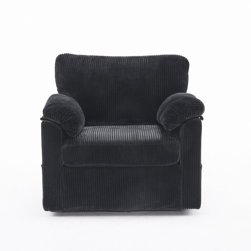 33" Swivel Barrel Chair, Upholstered Armchair With Side Pockets, White Duplicate 1