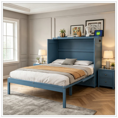 Grand lit escamotable avec tiroir, ensemble de prises et ports USB
