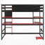 Lit mezzanine simple en bois avec bureau, support de rangement latéral, tablettes multiples et lumière RVB-133663744