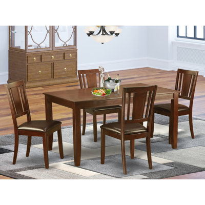 Ensemble de table de salle à manger 5 pièces comprenant une table de cuisine rectangulaire et 4 chaises de salle à manger rembourrées en similicuir, acajou