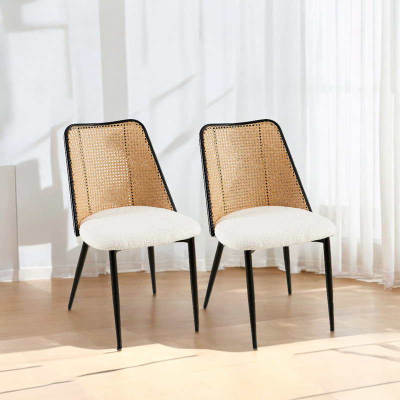Boucle Upholstered Dining Chairs , Off White, 2
