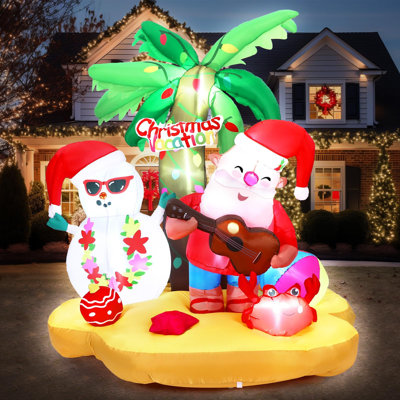 Arrowbash 7 ft Christmas in July Santa Claus Inflatable Outdoor Yard Decoration, Summer Blow Up Display with Built-in LEDs, Hawaiian Beach Vacation Snowman for Pool Garden Lawn Party