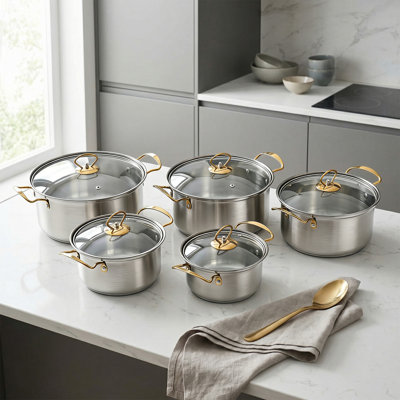 Living And Home 410 Stainless Steel + Glass Stock Pot