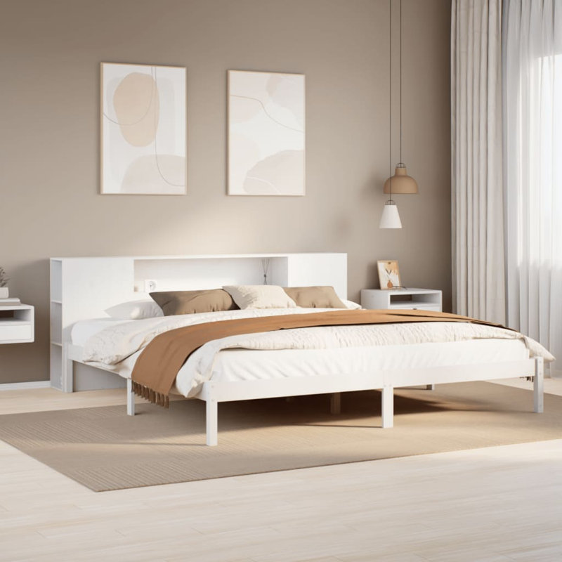 Elsmoriet Solid Wood Bed, White, 82cm H x 219.5cm W x 126cm D