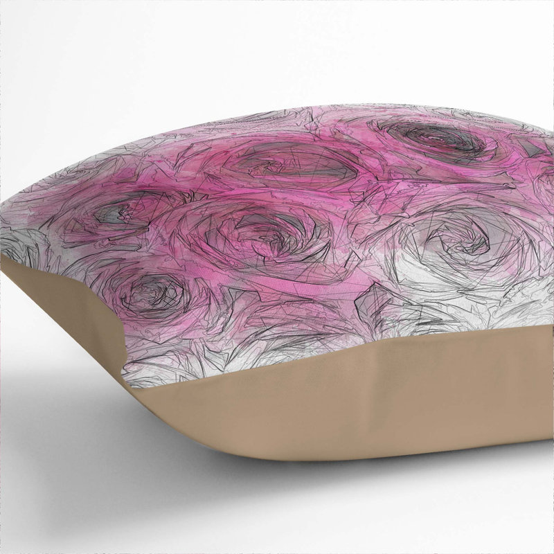 Floral Square Cushion, 40cm H x 40cm W x 15cm D, Stone