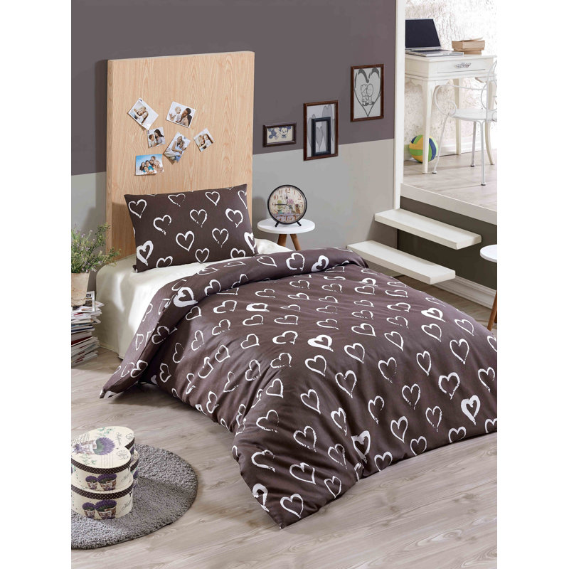 Ensemble de housse de couette simple Elegant, brun et blanc, housse de couette 63 x 87, drap plat 63 x 95, taie d'oreiller 20 x 28 | 65% coton / 35% polyester, lavable à la machine, 120 fils, fermeture à boutons et enveloppes