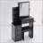 Small Size Left Bedside Cabinet Vanity Table + Cushioned Stool, 2 AC+2 USB Power Station, Hair Dryer Bracket, Extra Large Touch Control Sliding LED Mirror, Tri-Color Switching, EPA,GCC,UL Certificate-204122121