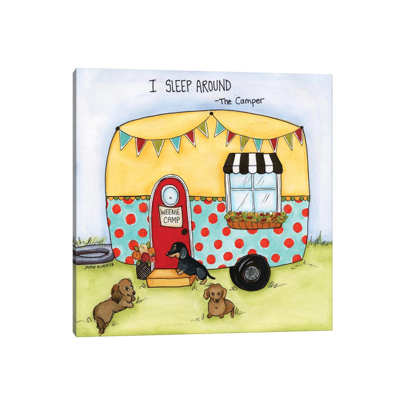 «The Camper» par Jamie Morath - peinture sur toile tendue, H 12 po x l 12 po x P 0,75 po