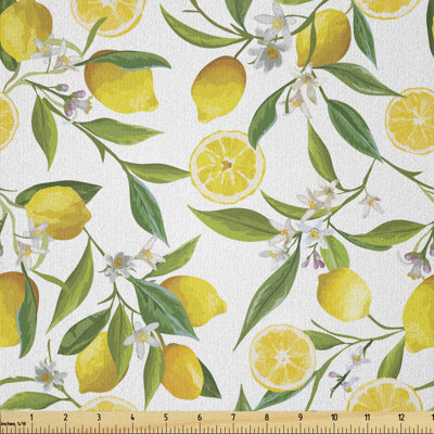 Daisy-Lou Exotic Lemon Tree Branches Yummy Delicious Kitchen Gardening Design Fabric