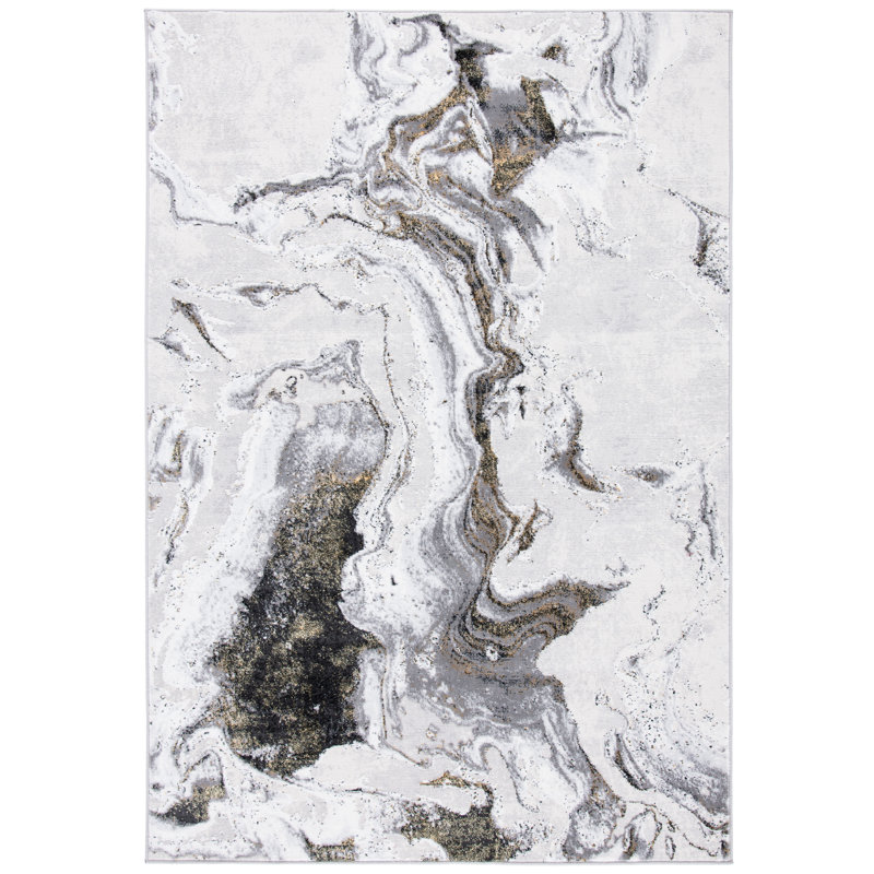 Kira Abstract Gray/Gold Area Rug, Rectangle 3' x 5'