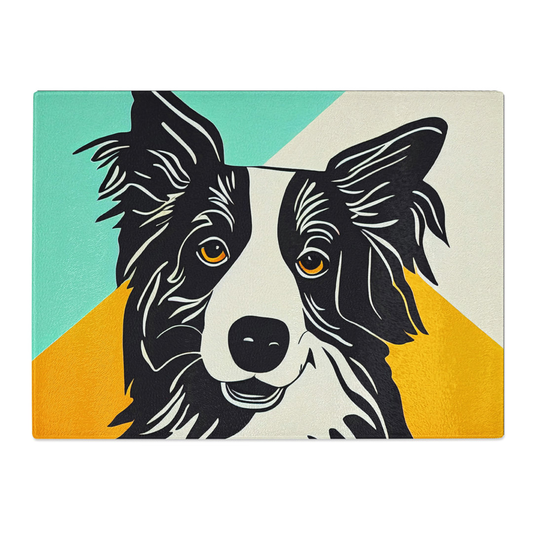 Border Collie Pop Art  Glass Chopping Board