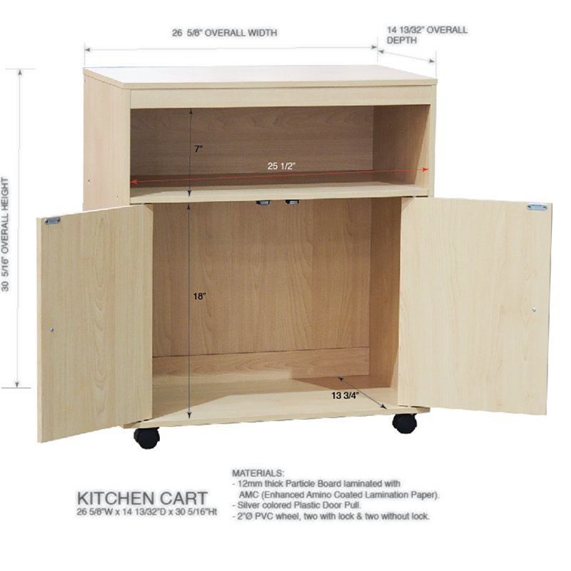 Arlinde 27'' Wide Rolling Kitchen Cart, Beech