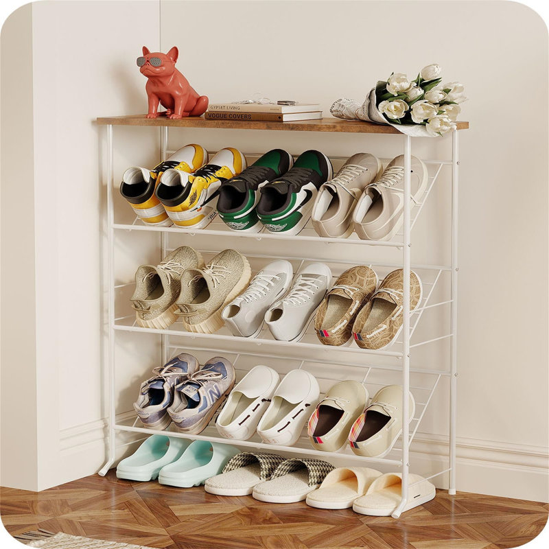 Anjalee 12 Pair Shoe Rack, Brown/White
