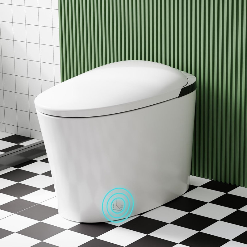 Toilette intelligente Senfot, capteur de pied, chasse d'eau automatique en position debout, siège chauffant et veilleuse, toilettes pour le confort de la salle de bain, chasse d'eau puissante, norme américaine, blanc