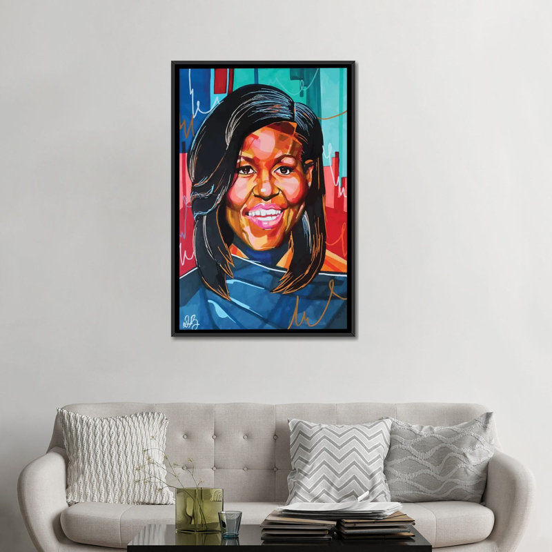 Michelle Obama - impression d'art graphique, Toile avec cadre noir, Pas de tapis, H 32 po x l 48 po x 1,5 po